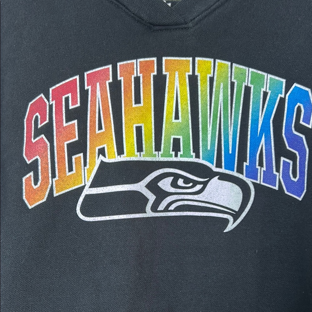NFL Seattle Seahawks Black Hoodie With RARE Rainbow  Colour Logo. - Picture 2 of 4